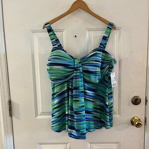 Catherines Woman's Green/Blue Plus-Size Summer Beachy Resort Tankini Top Sz 22W